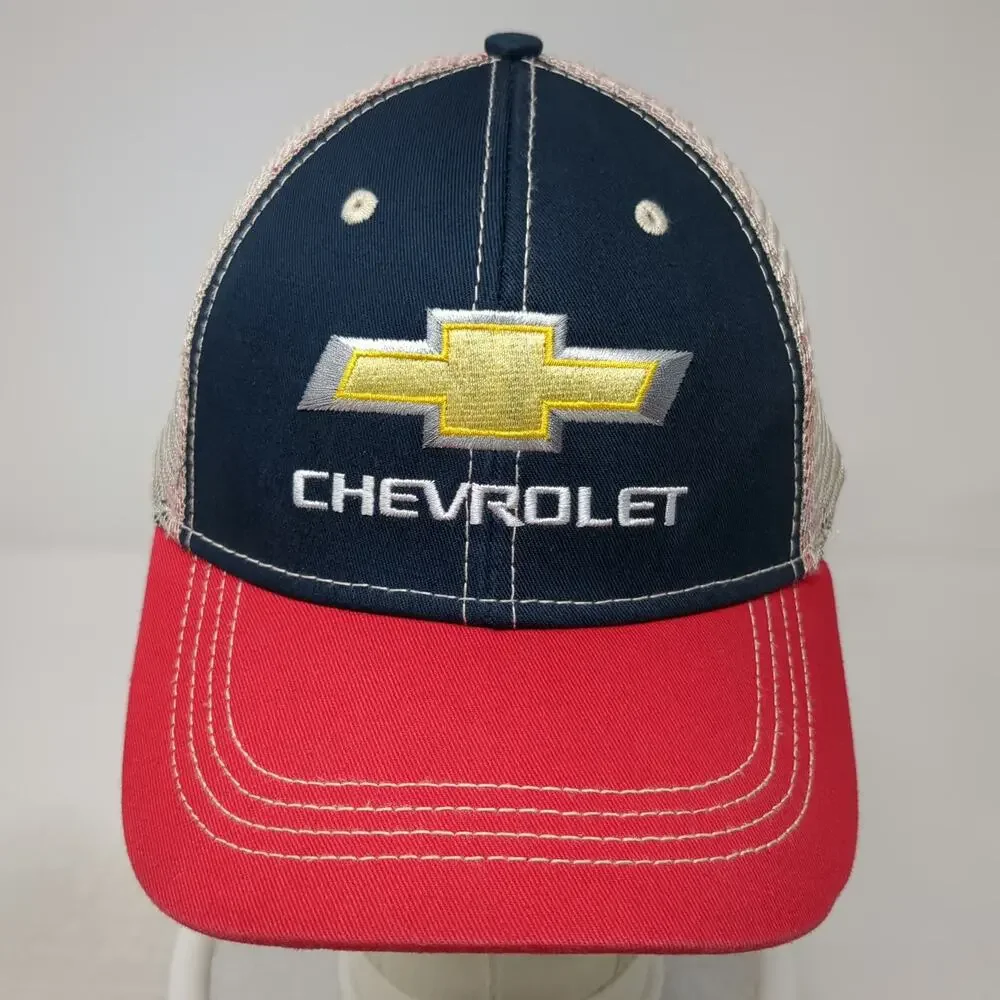 H3 Headwear Trucker Hat Blue Red Chevrolet Logo Mesh One Size Snapback